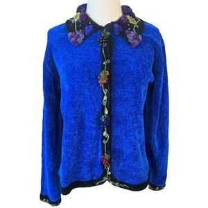 Vintage That Sweater Chenille Glass Beaded Grapes Embellished Cardigan Sweater